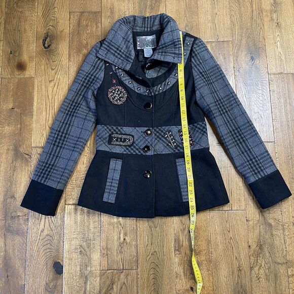 Buckle BKE Winter Pea Coat Studded Embellished Patch Wool Blend Womens Small - Picture 3 of 5